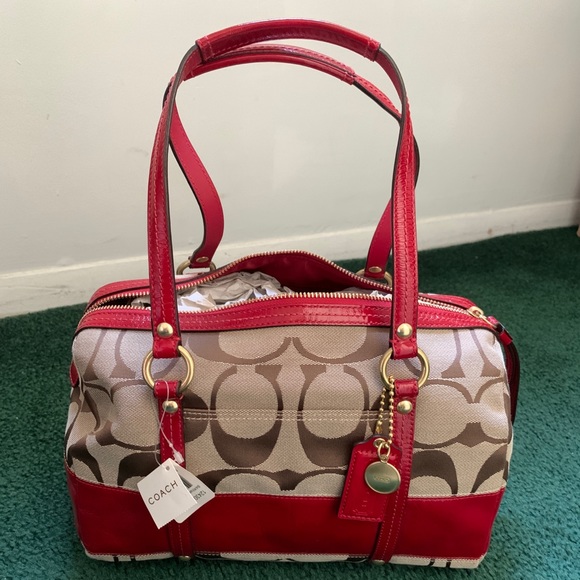 Khaki Red Coach Duffel Satchel Bag - Picture 8 of 8